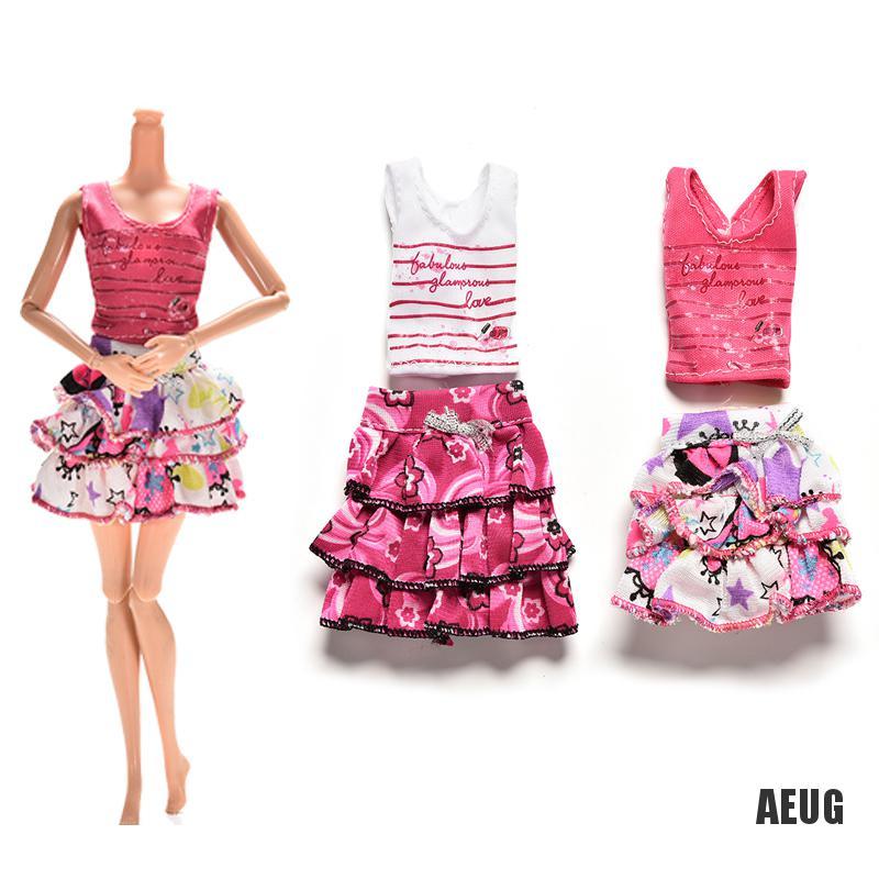 Set 2 Món Gồm Áo Thun Ngắn Tay Và Chân Váy Xòe Cho Búp Bê Barbie
