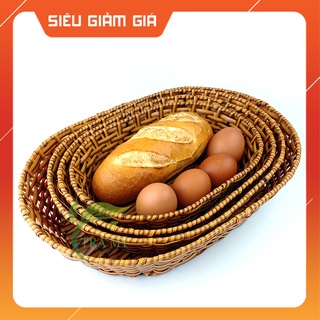 Rổ Oval Cạn Nhựa Mây Đan Đựng Bánh Mỳ & Đa Năng Đựng Các Vật Dụng Gia Đình tiện lợi, gọn nhẹ, thẩm mỹ cao
