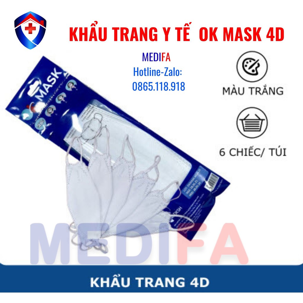Khẩu Trang Y Tế 4D Ok Mask (Nam Anh) Theo Thiết Kế Kf94, Đạt Chuẩn Kháng Khuẩn, Công Nghệ Nhật Bản (6 Chiếc/Túi)