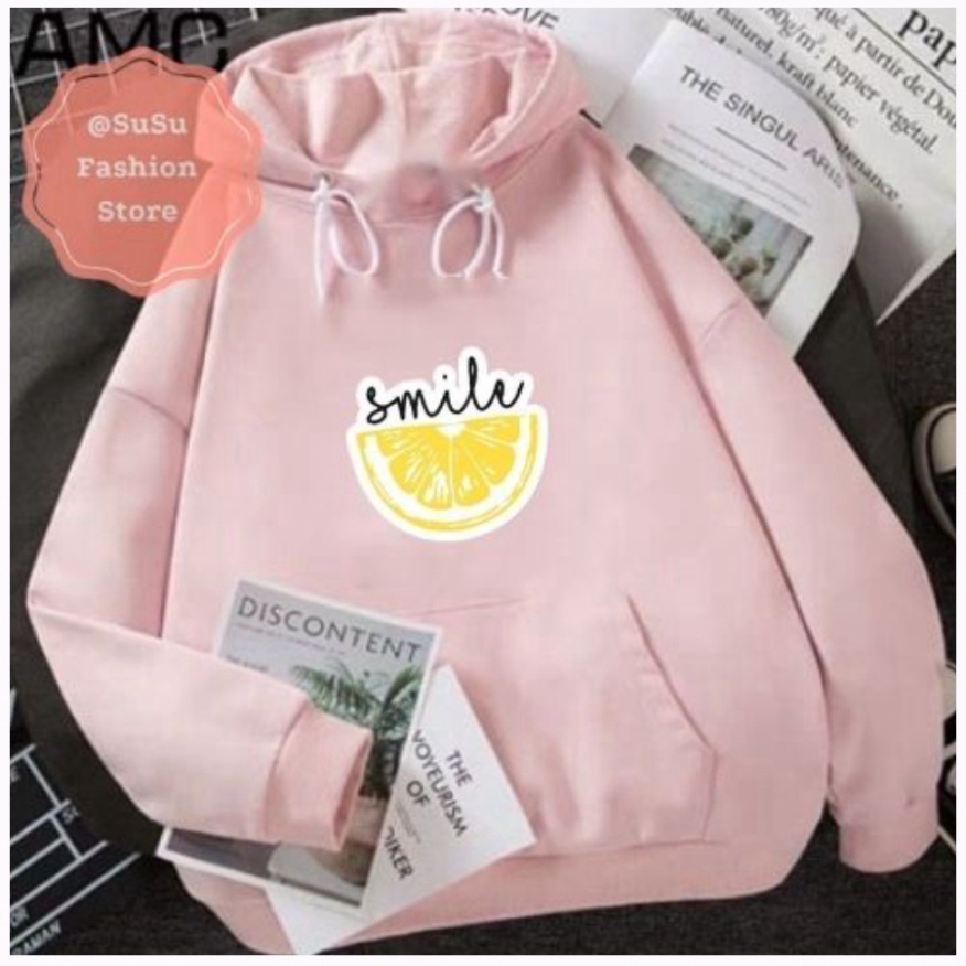 Hoodie Nữ Màu Trắng, Be , Vàng, Tím Dài Tay Mùa Đông Chất Nỉ Đẹp Nam Nữ In Hình Miếng Chanh Smile Ấm Áp , Phong Cách