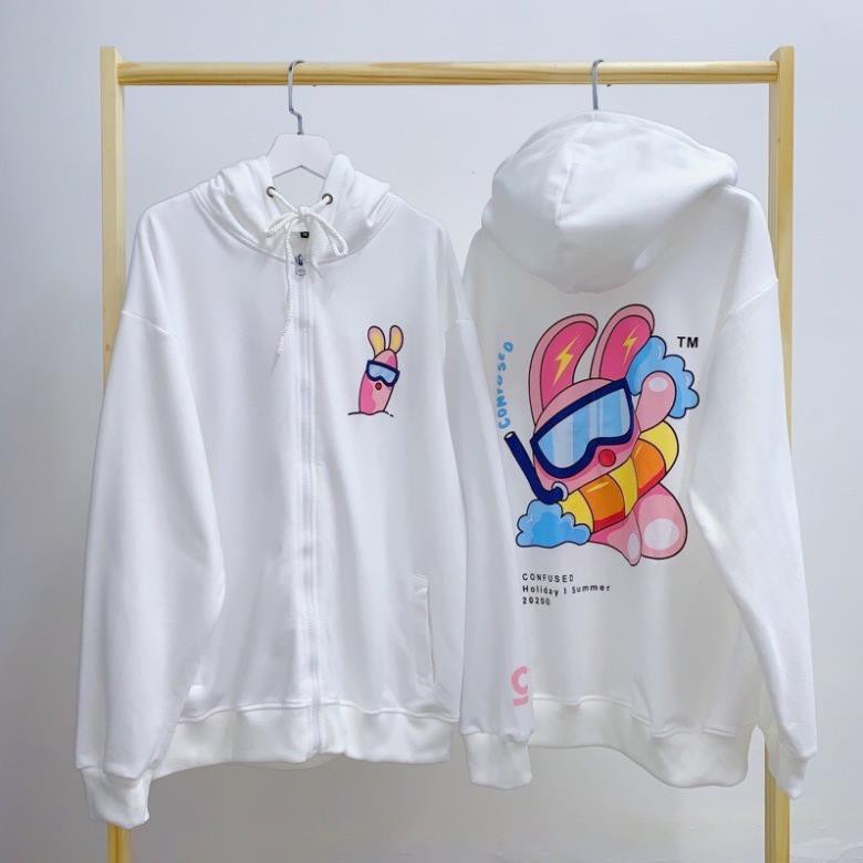 Áo khoác hoodie in hình CONFUSED dành cho nam nữ có mũ form rộng nỉ ngoại màu trắng unisex ulzzang Kèm Ảnh Thật | BigBuy360 - bigbuy360.vn