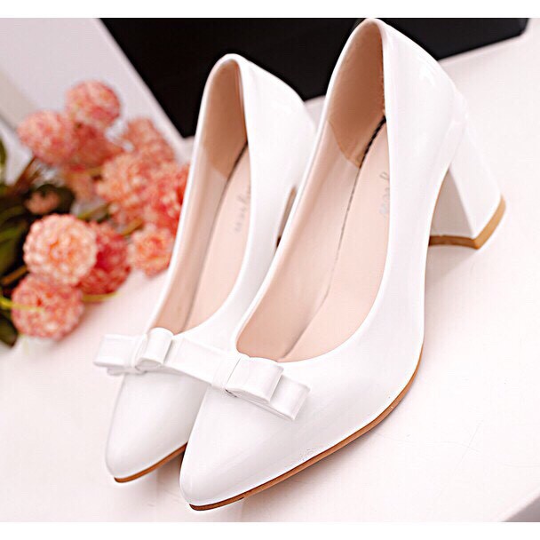 Giày cao gót đính nơ gót vuông cao 5 phân có size 41 42 43 depvashock MS 502