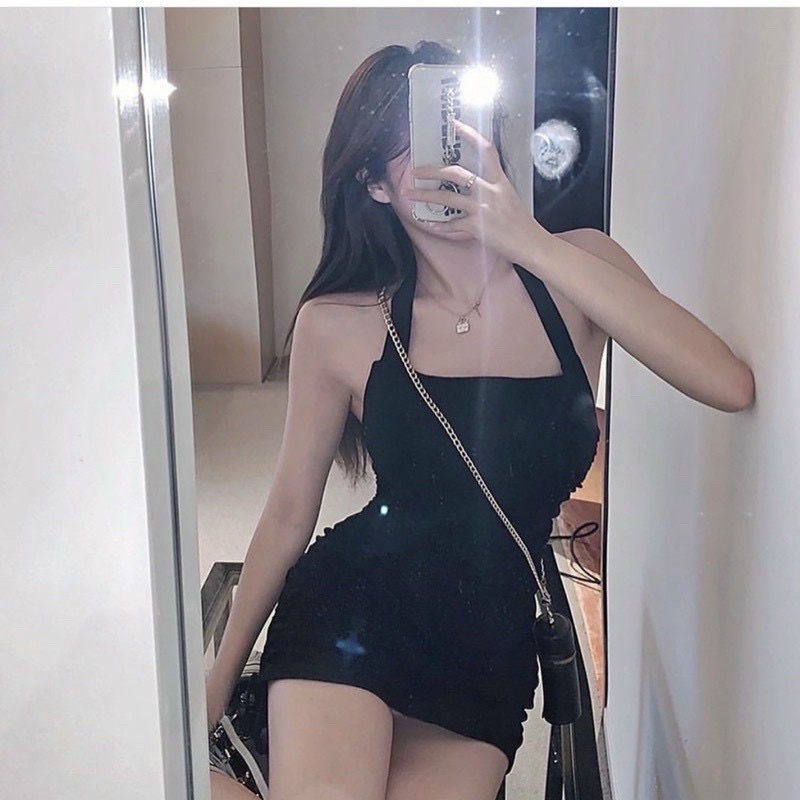 Đầm Body Cổ Yếm Dây Rút Chất Thun Borip có mút ngực sẵn-D97-