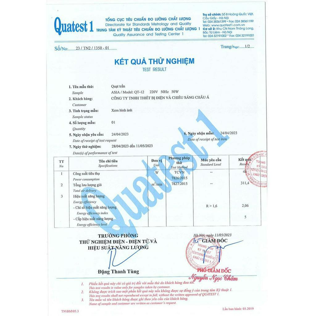 Quạt trần 6 cánh, có đèn Led, ASIA QT12 MÀU TRẮNG, sải cánh 1.37 mét, động cơ DC Cao Cấp