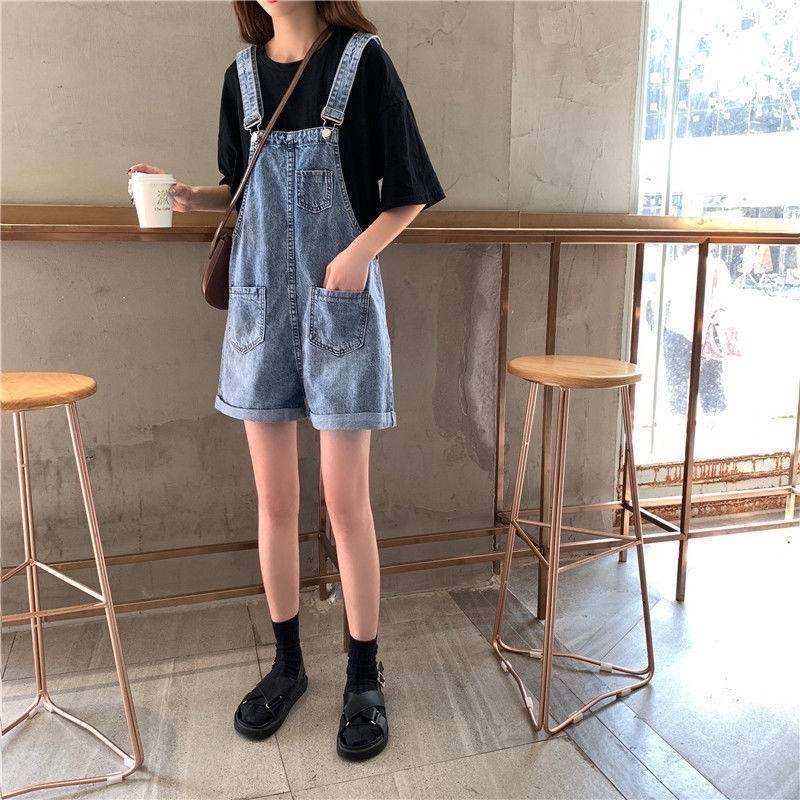 Quần Yếm Denim Ngắn Lưng Cao Phong Cách Cao Bồi Cá Tính