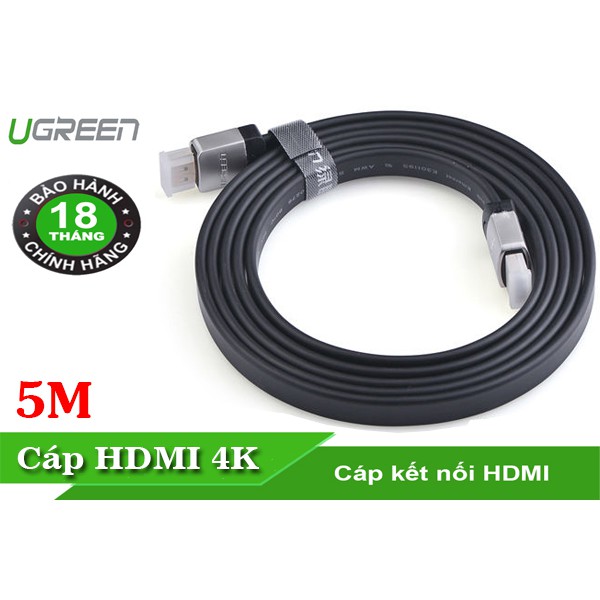 Cáp HDMI 5M Dẹt UGREEN 10263 Hỗ Trợ 3K * 4K - Độ phân giải hình ảnh cao