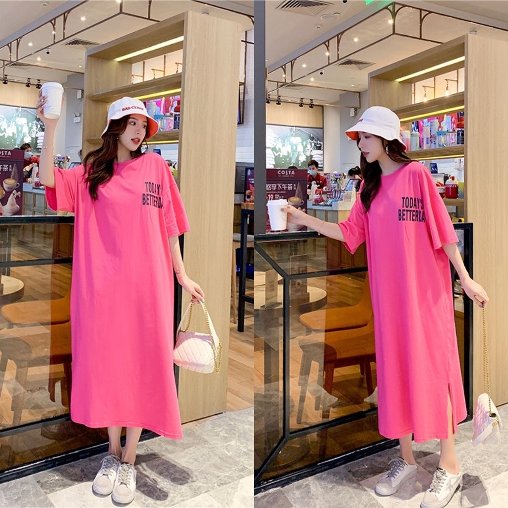 Đầm suông xẻ tà Tira House váy suông dáng dài họa tiết Recious