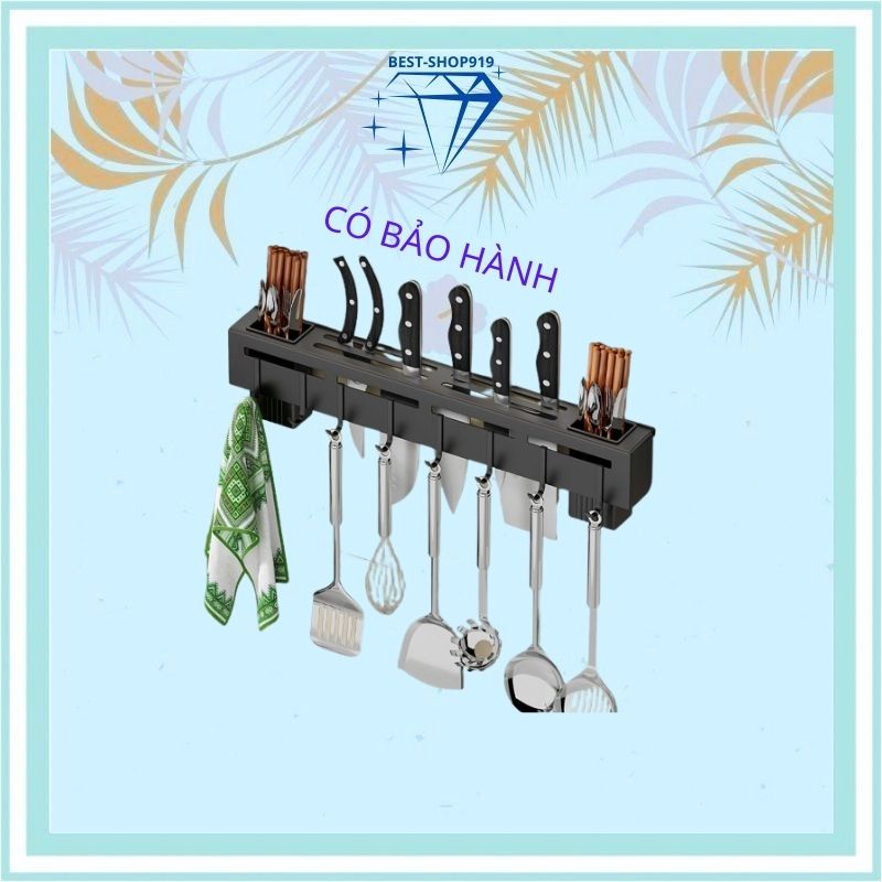 Kệ Gài Dao Kéo Dán Tường Bằng Thép Không Rỉ Sơn 4 Lớp Tĩnh Điện Có Móc Treo Giá Kệ Để Đồ Nhà Bếp Cao Cấp