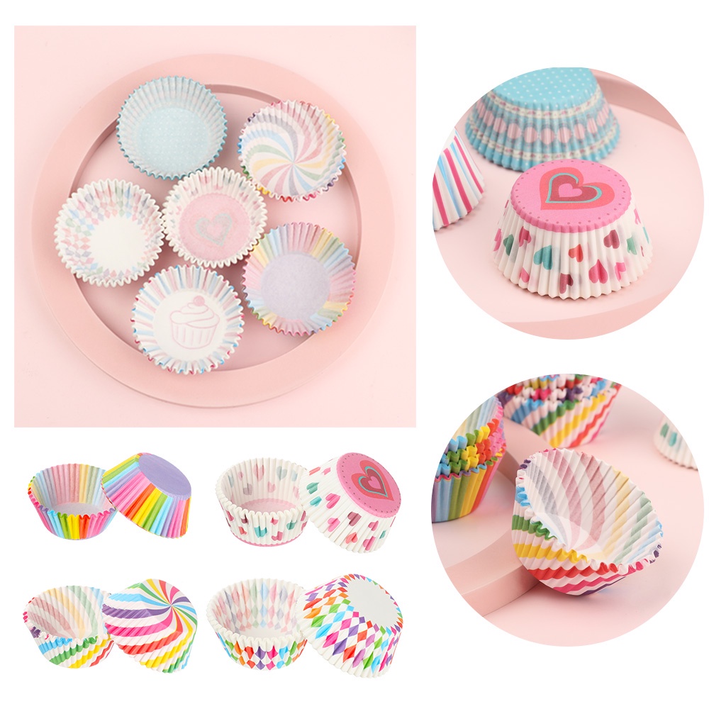CONOPERY Bộ 100 cốc giấy làm bánh cupcake chống dầu nhiều màu sắc họa tiết tùy chọn sử dụng tiện lợi