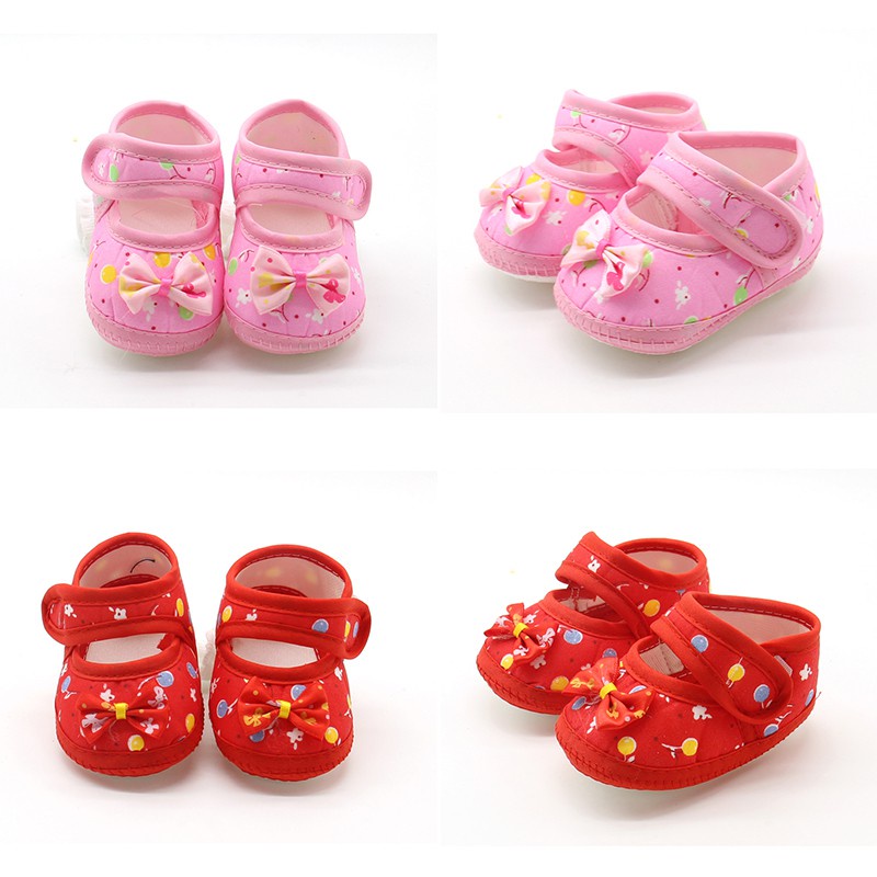 Giày tập đi vải mềm mại đính nơ họa tiết xinh xắn cho bé gái