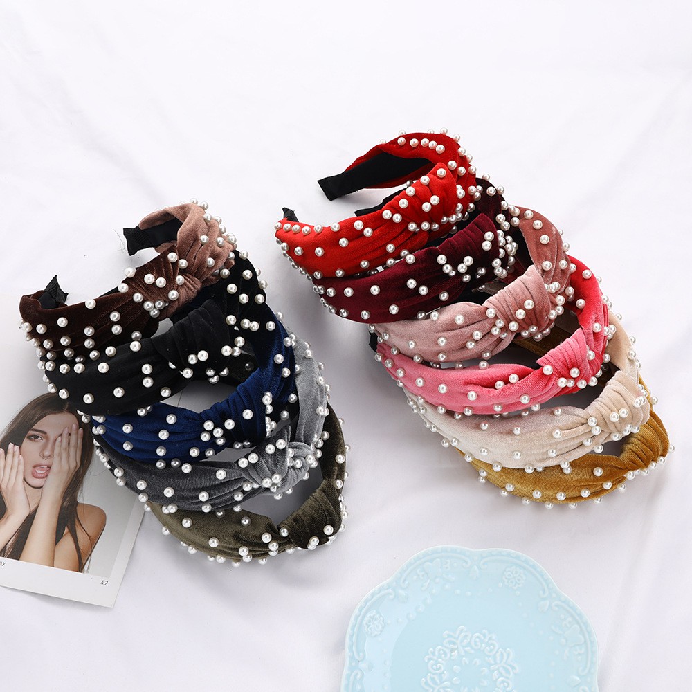 Simple Korean Nail Pearl Fabric With Headband Knotted Face Wash Decoration Sweet Press Headdress E130