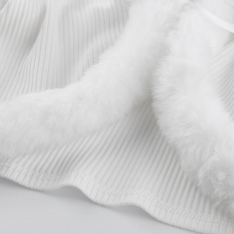 Áo khoác croptop vải thun gân viền lông hàng taobao