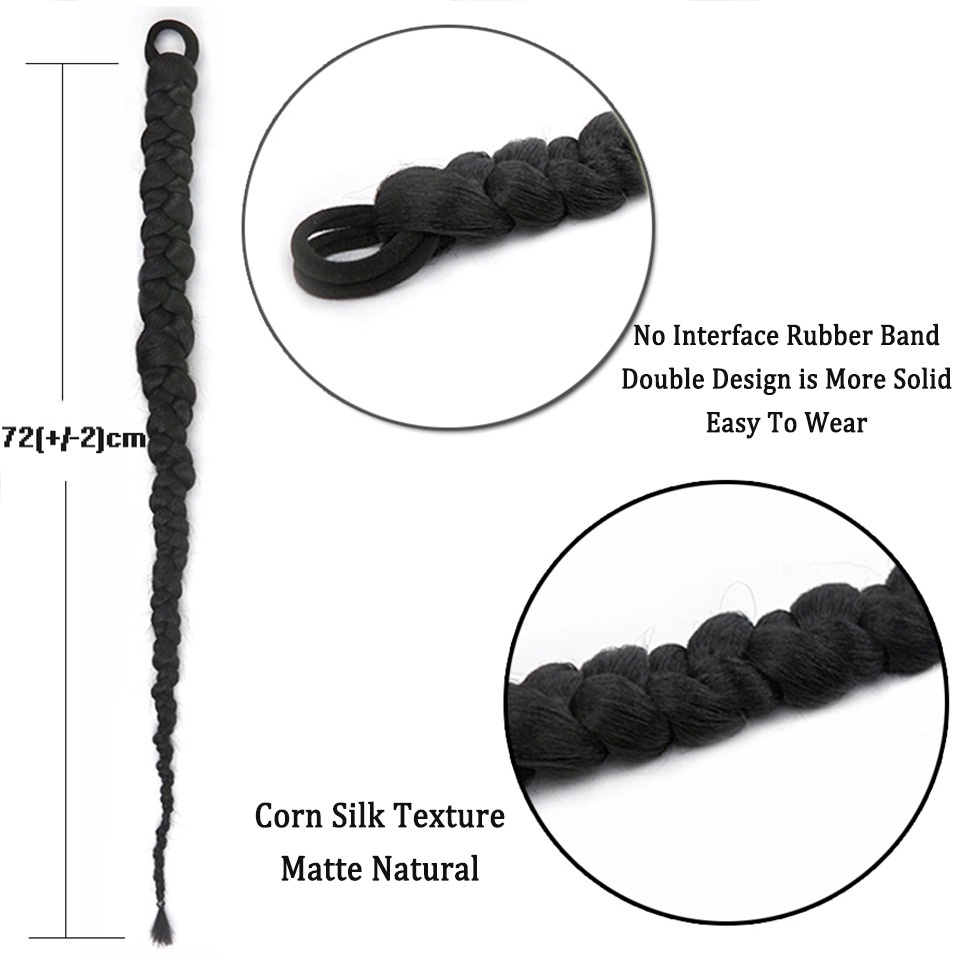 Dây Bện Tóc Đuôi Ngựa Bằng Sợi Tổng Hợp 70CM Màu Đen Phong Cách Hip Hop Dễ Thương Dành Cho Bạn Nữ