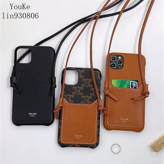 Ốp điện thoại da có ngăn đựng thẻ đeo chéo sang trọng cho apple 13 iphone12 13promax 11 13pro x/xs