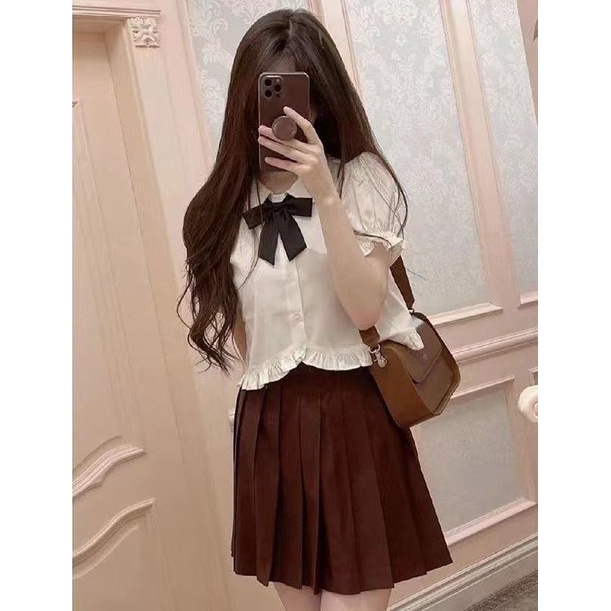 Áo jk nữ tay phồng áo sơ mi trắng ngắn tay JL-TX-399