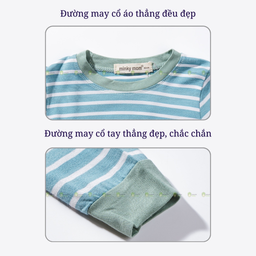 Bộ Thun Lạnh Dài Tay Cho Bé Gái, Bé Trai Minky Mom Hoạ Tiết Kẻ Sọc Basic, Bộ Quần Áo Cho Bé Mặc Nhà Thu Đông MKMTD2210