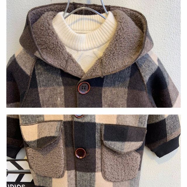 Áo dạ cá tính có mũ lót lông cho bé