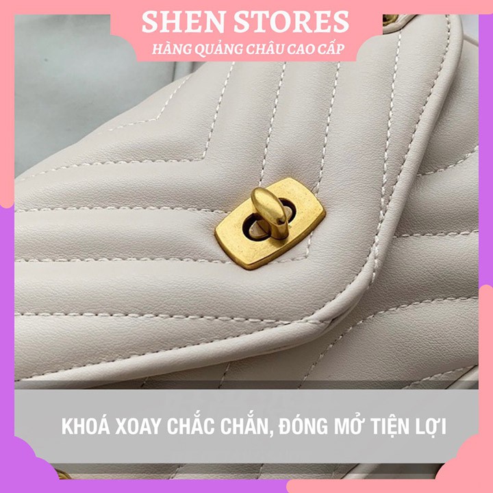 Túi xách nữ trần chỉ nắp V, túi đeo chéo da mềm cao cấp đi chơi, đi làm công sở  - SHEN STORE T0416