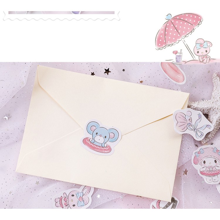 Hộp 45 miếng sticker mẫu thỏ hồng melody