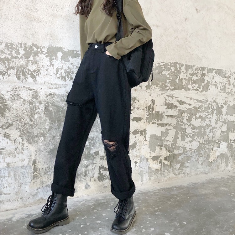 Quần Dài Ống Suông Phối Lỗ Rách Thời Trang Cá Tính | BigBuy360 - bigbuy360.vn