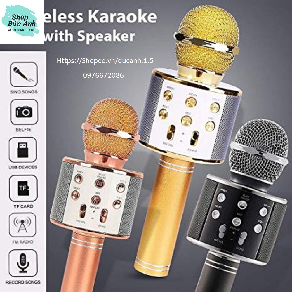 Mic Hát Karaoke Kèm Loa Bluetooth WS-858 Đa Năng (Giao Màu Ngẫu Nhiên )