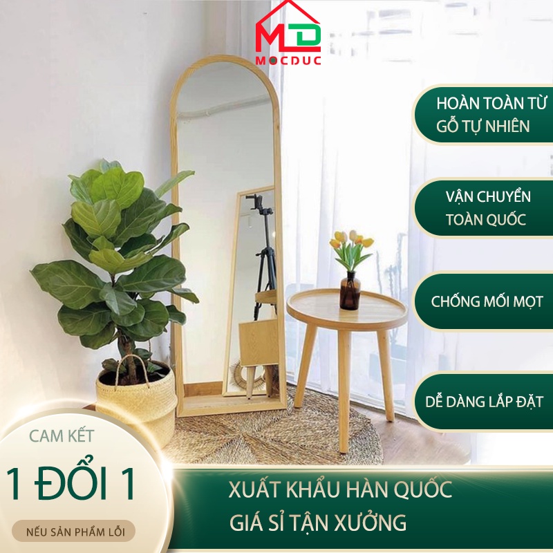 (Nhà Cung Cấp Sỉ Kệ Gỗ thông Các Loại ) Mộc Đức-Gương vòm toàn thân viền gỗ thông, kệ gương đứng tiện dụng