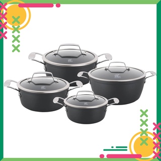 Bộ nồi đáy từ Orkin OR08 4 chiếc - nhôm cao cấp. Có phủ chống dính nano ceramic, nắp kính cường lực