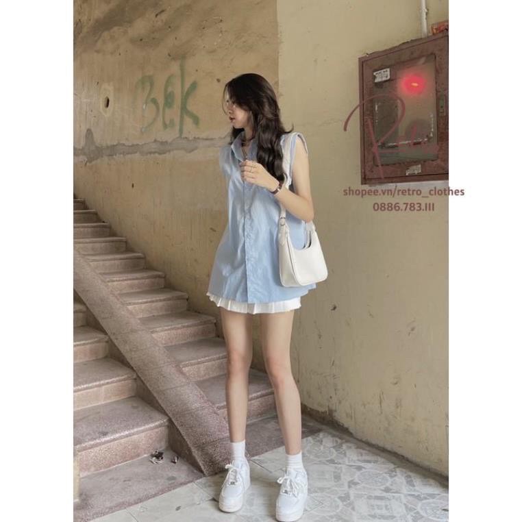 Áo sơ mi cộc tay nữ áo sát nách chất thô mát phong cách Hàn quốc