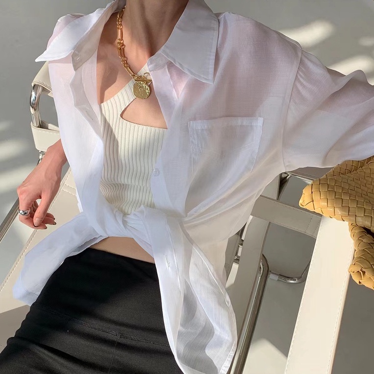 [Augustcloth] Áo sơ mi xẻ lưng thắt dây phong cách Hàn Quốc