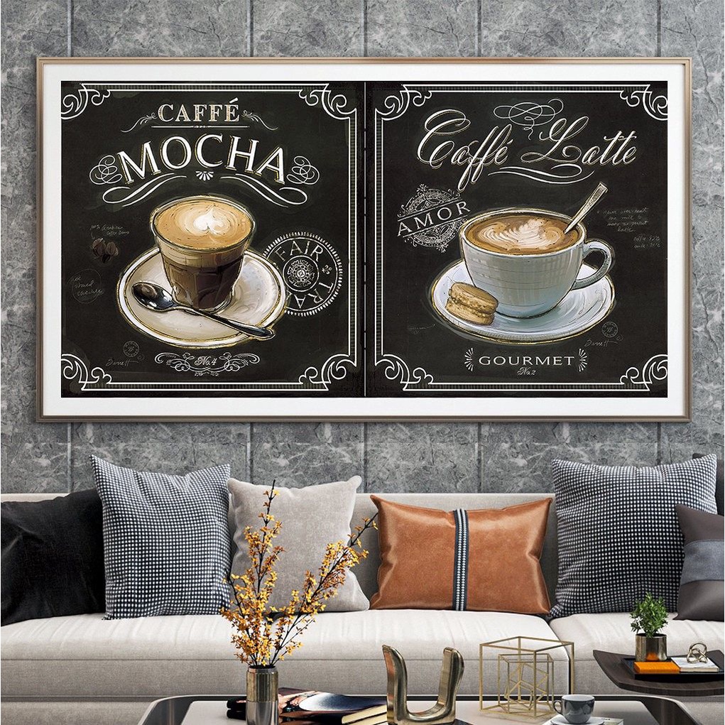 [KHỔ LỚN] Tranh treo tường trang trí decor hiện đại quán Café Trà Sữa nhà hàng vải vanvas kim tuyến cao cấp  - Melyhome