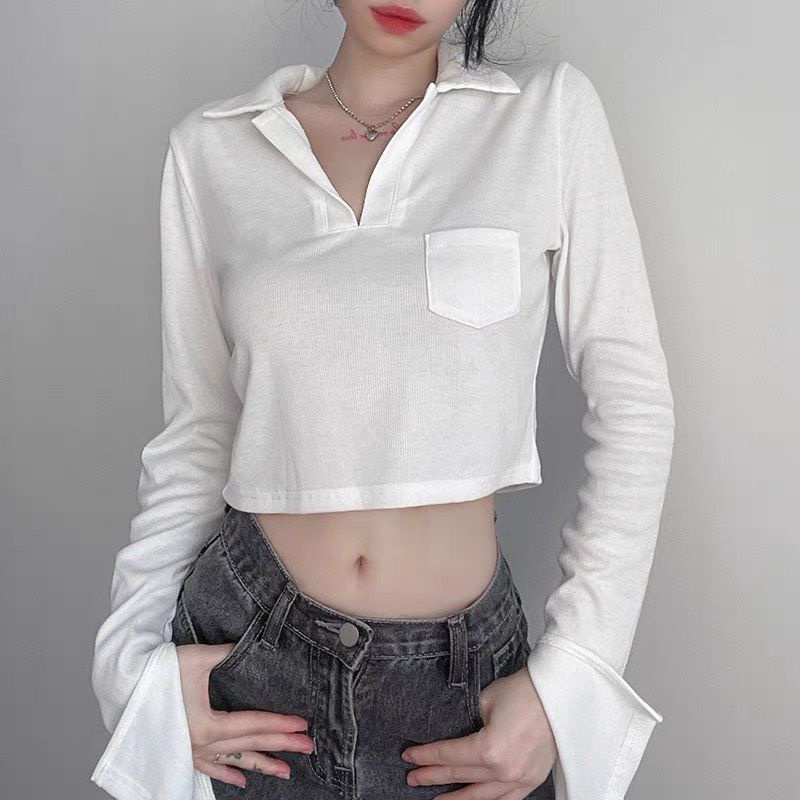 Áo croptop polo xẻ tay AN MINH chất bo tăm dầy co dãn tốt, xẻ tay độc lạ, dễ mặc