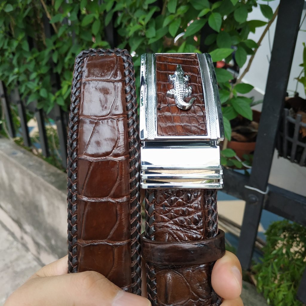 Thắt Lưng Da Cá Sấu Nam  Đan Viền Thủ Công Rất Đẹp!