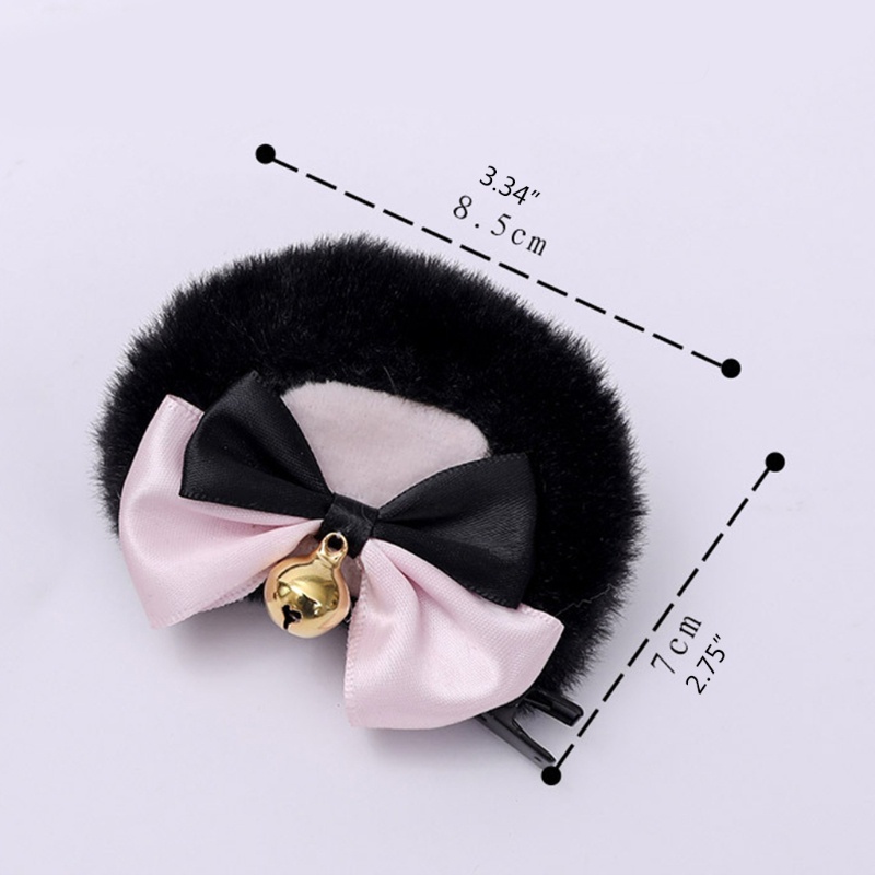 Kẹp tóc hình tai gấu bằng lông giả đính nơ dễ thương thời trang lolita