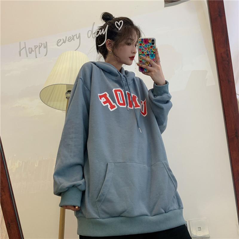 SUXI NEW Áo Hoodie Dáng Rộng Có In Chữ Phong Cách Hàn Quốc Cho Nữ