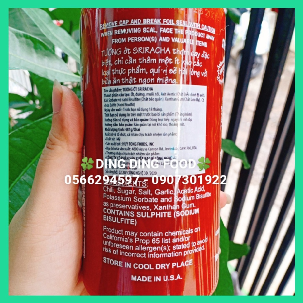 [ SIÊU CAY ] 1 CHAI Tương Ớt Sriracha Hiệu Con Gà Huy Fong Foods 255g, 481g, 793g| Tương Ớt Con Gà - DING DING FOOD