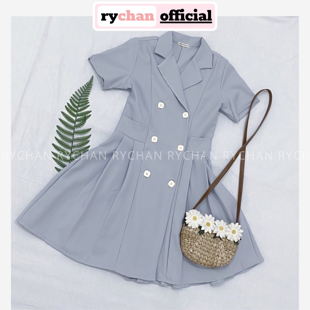 Đầm Váy Nữ Dự Tiệc Form Ngắn Cổ Vest 6 Nút Đuôi Xếp Li Thanh Lịch Cuốn Hút Màu Xám Xanh Rêu  - DX9915