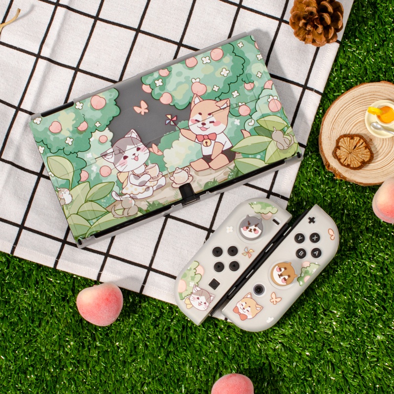 Vỏ bọc PC cứng họa tiết chó mèo bảo vệ máy chơi game cầm tay Nintendo Switch OLED