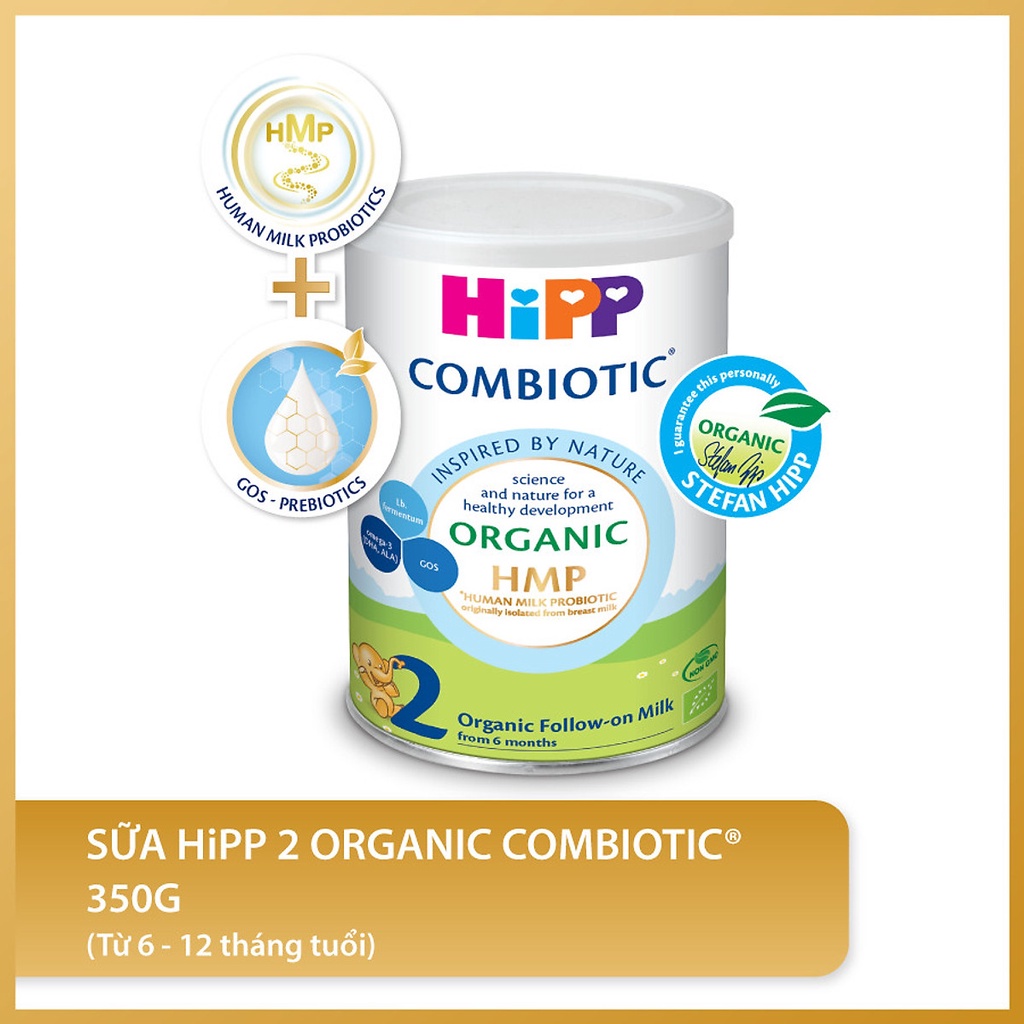 Sữa bột công thức HiPP 2 Organic Combiotic 350g bổ sung Omega 3 (DHA & ALA) dành cho trẻ từ 6-12 tháng tuổi