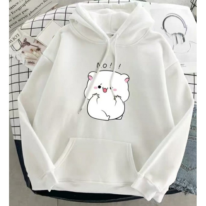Áo hoodie họa tiết hoạt hình mèo trắng chất nỉ bông dày siêu ấm cho các bạn đi dạo phố, hẹn hò, đi du lịch.