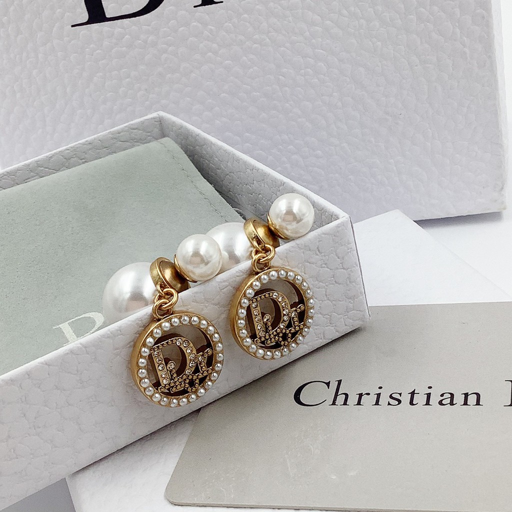 Hoa tai bạc S925 tròn dáng thả đính ngọc trai giả thời trang CD