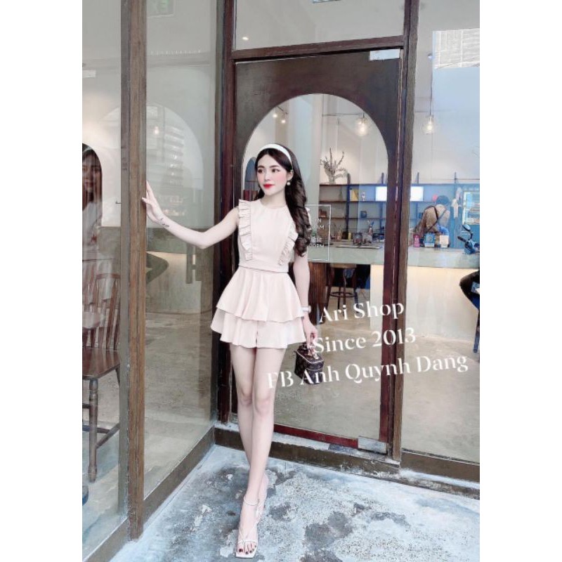 Set áo viền bèo + chân váy xòe tầng