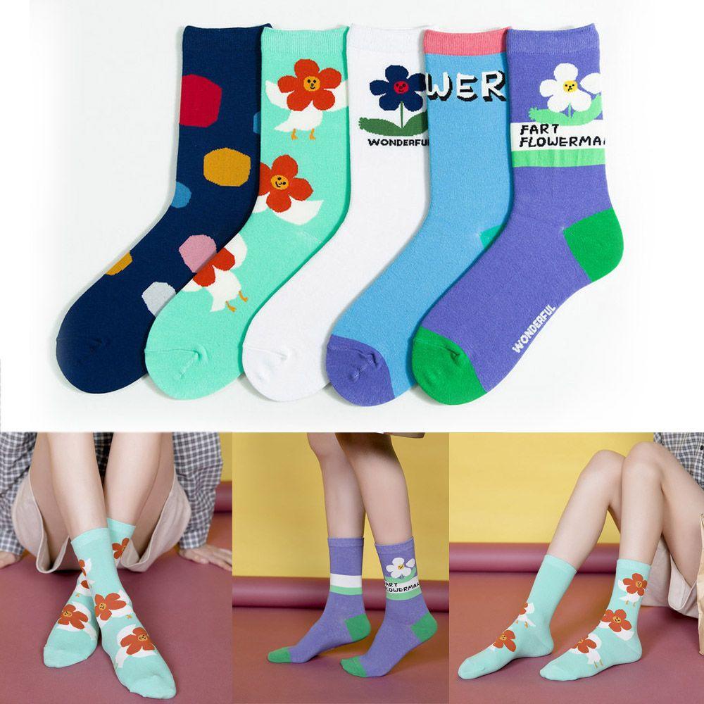 Tất Cotton Họa Tiết Hoa Vui Nhộn Cho Nữ