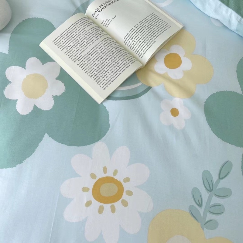Bộ Chăn Ga Gối ❤️ cotton living 100% đủ size đệm hoa nhí Hàn Quốc miễn phí bo chun nhập khẩu Mượt Decor