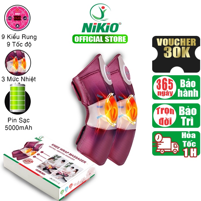 Máy massage đầu gối rung nóng điều trị đau nhức đầu gối, bắp chân, đùi cao cấp Nhật Bản Nikio NK-185 - Pin sạc
