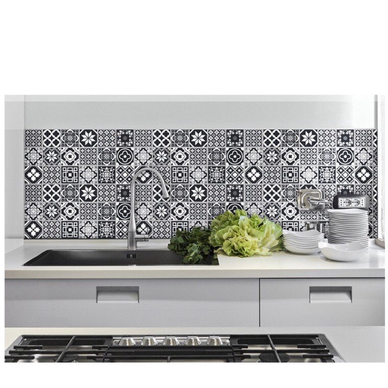 Decal dán bếp tráng nhôm giả gạch bông khổ 60cm
