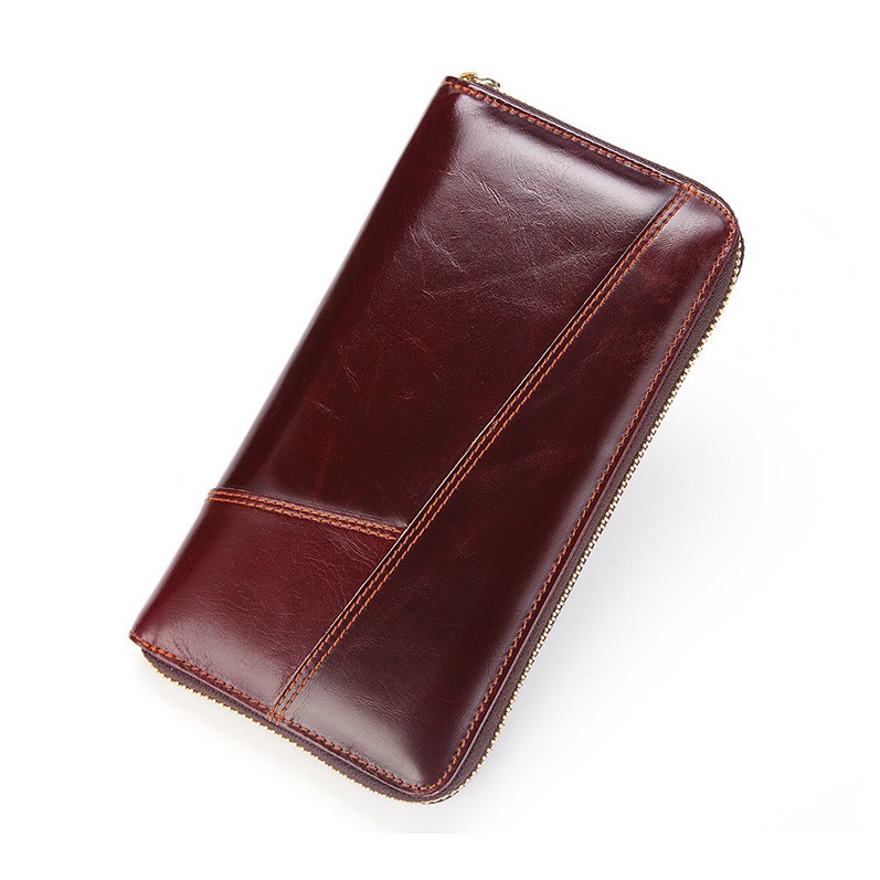 Ví nam cầm tay cao cấp DA BÒ THẬT - màu mận chín đựng được điện thoại bên trong - VD15 thatchatstore