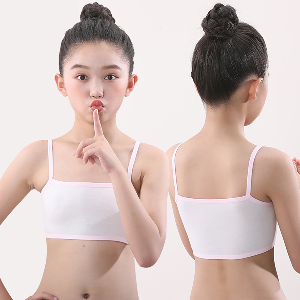 ♥Tigo♥ Girls Bra Cotton No Steel Ring Teenager Students Vest Bra Kids Bra Baby Bra No Bra Pads