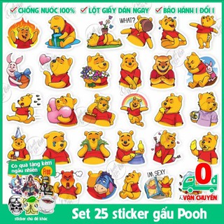 Sticker Gấu Pooh 30 hình decal chống nước dán laptop điện thoại xe máy