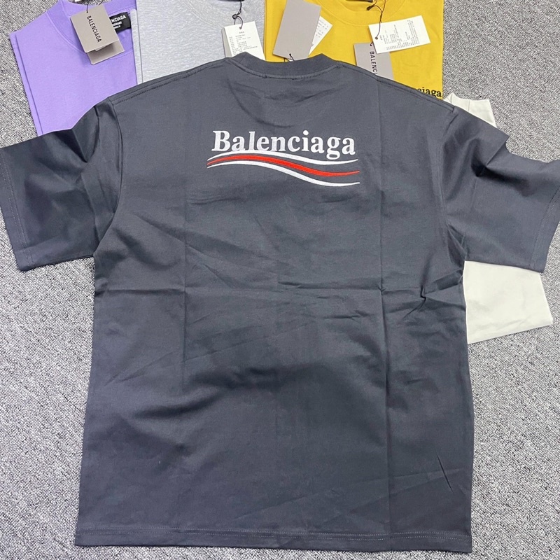 Áo tee BLCIAGA  wave logo chữ thêu cao cấp full tag túi, áo thun BLCAGA