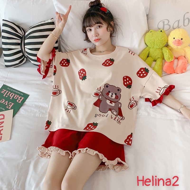 Đồ bộ Nữ cộc tay mặc nhà chất cotton đẹp họa tiết hoạt hình siêu dễ thương mặc ngủ BC09 (bầu bí nhỏ bon chen)